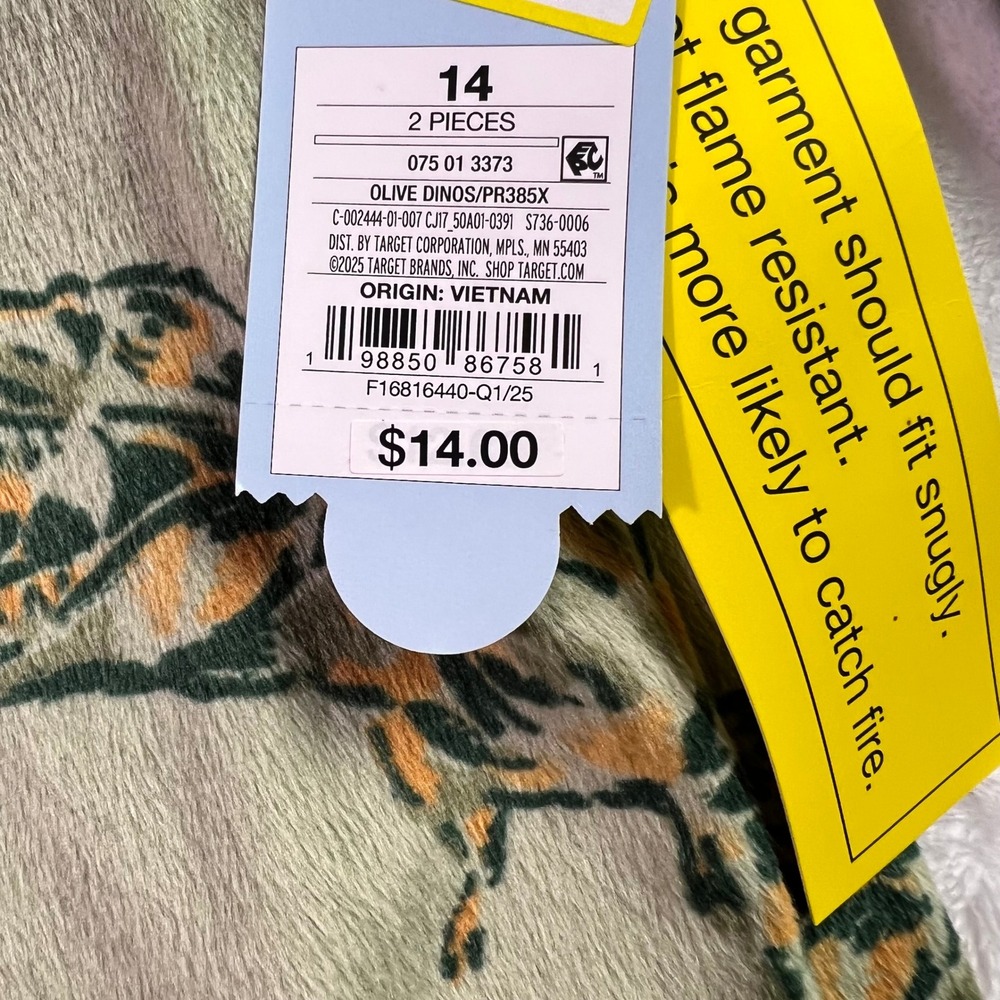 Cat & Jack Kids Olive Dinosaur T-Rex Snug Fit Pajama Set Size 14 NEW - Picture 8 of 8